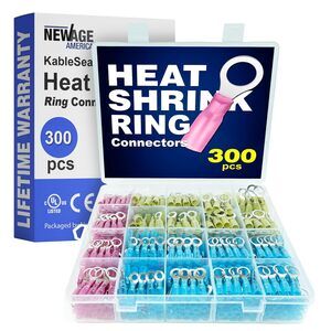 New Age America 300pcs Heat Shrink Ring Connector Kit | AWG 22-10, Tinned Copper